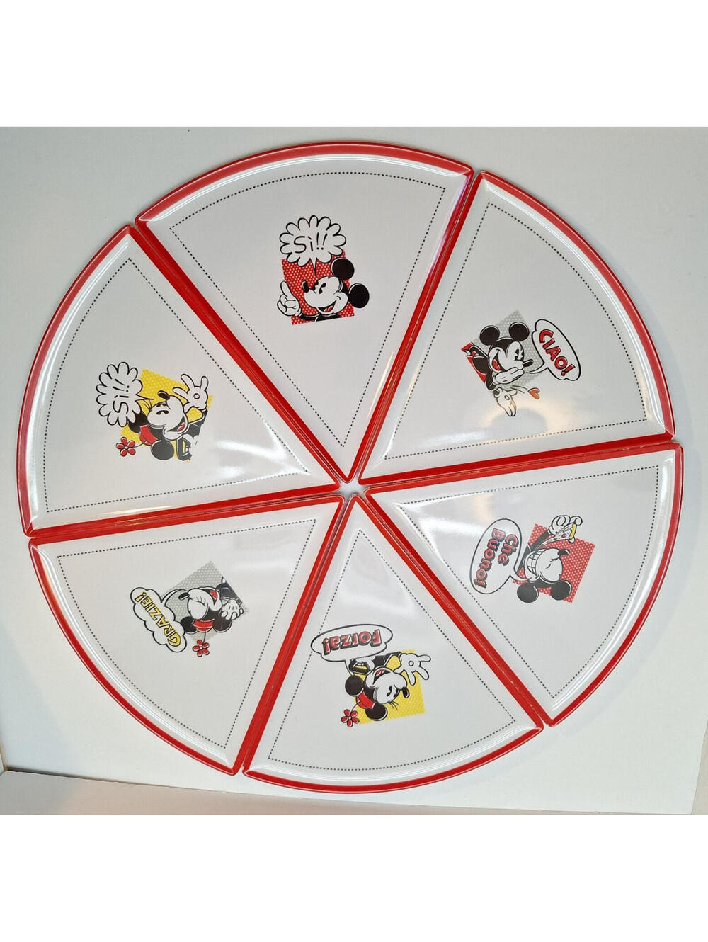 Disney Parks Mickey and Minnie Mouse Italian Pizza Plates Complete Set Of 6